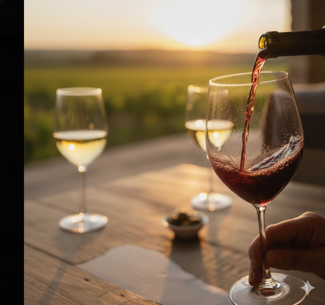 Wine Pour at Sunset